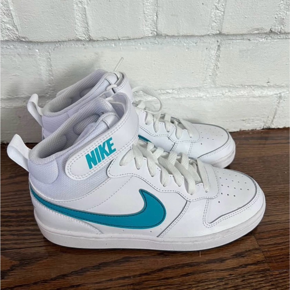 Nike Kids White and Teal High-Top Sneakers